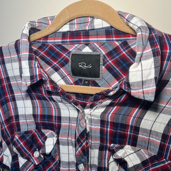 Rails Carmen Button Down Shirt Womens Medium White Navy Red Classic Plaid - Picture 5 of 12